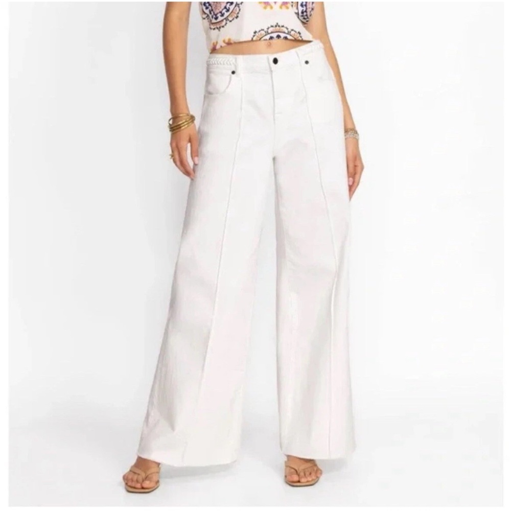 JOHNNY WAS THE BRAIDED WIDE LEG JEANS IN WHITE DENIM SIZE US 28